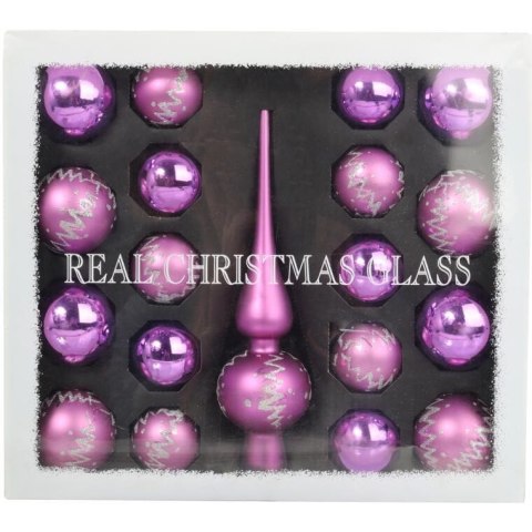 Zestaw 18 bombek szklanych z czubkiem kolor fioletowy II