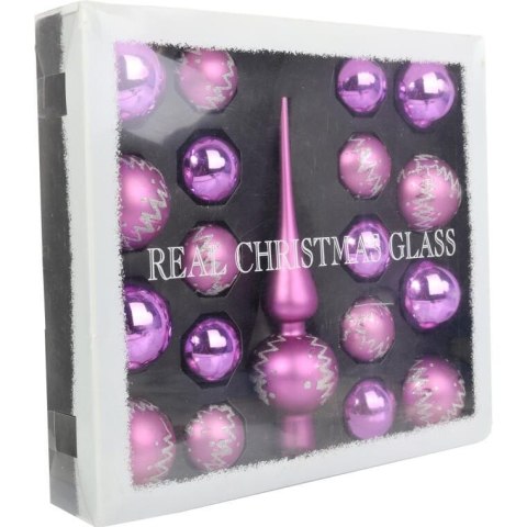 Zestaw 18 bombek szklanych z czubkiem kolor fioletowy II