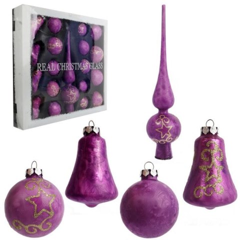 Zestaw 18 bombek szklanych z czubkiem kolor fioletowy