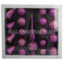 Zestaw 18 bombek szklanych z czubkiem kolor fioletowy