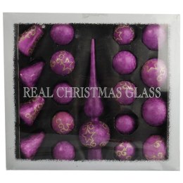 Zestaw 18 bombek szklanych z czubkiem kolor fioletowy