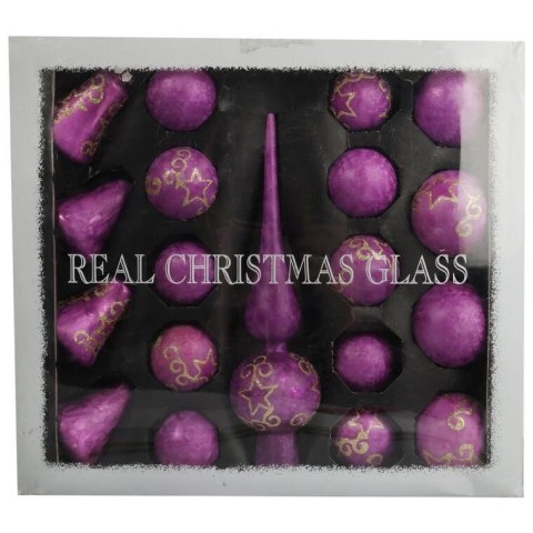 Zestaw 18 bombek szklanych z czubkiem kolor fioletowy