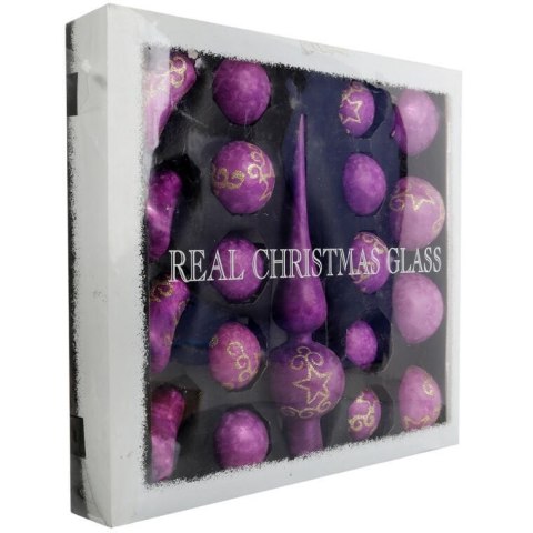 Zestaw 18 bombek szklanych z czubkiem kolor fioletowy