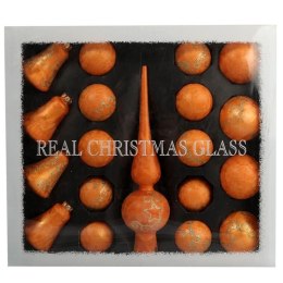 Zestaw 18 bombek szklanych z czubkiem kolor pomarańczowy