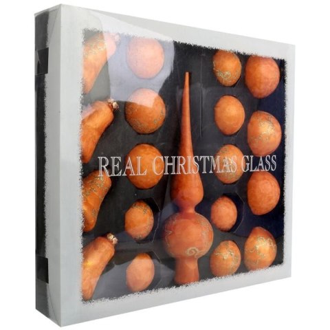 Zestaw 18 bombek szklanych z czubkiem kolor pomarańczowy