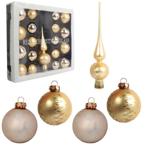 Zestaw 18 bombek szklanych z czubkiem kolor złoty II