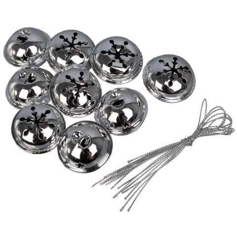 Zestaw 9 Srebrnych Dzwonków na Choinkę - Świąteczne Dekoracje Bożonarodzeniowe