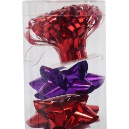 Zestaw do pakowania prezentów: rozetki + wstążka cekinowa kolor czerwono fioletowy