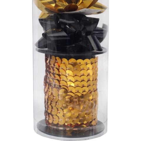 Zestaw do pakowania prezentów: rozetki + wstążka kolor złoto czarny