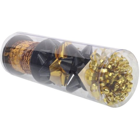 Zestaw do pakowania prezentów: rozetki + wstążka kolor złoto czarny