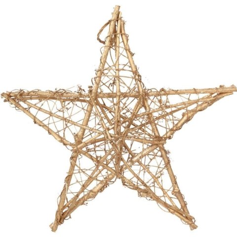 Złota Dwustronna Gwiazda z Rattanu - Zawieszka Świąteczna 40 cm