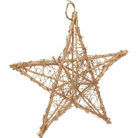 Złota Dwustronna Gwiazda z Rattanu - Zawieszka Świąteczna 40 cm