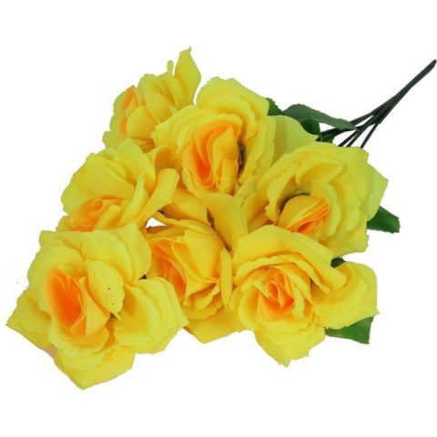 Żółty Bukiet Dekoracyjnych Róż - 7 Sztuk, Realistyczny Wygląd, Wysokość 44cm