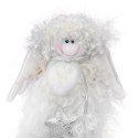 Aniołek Stojący z Włóczki ze Srebrną Gwiazdą 25cm - Figurka Choinkowa/Białe Świąteczne Dekoracje