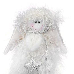 Aniołek Stojący z Włóczki ze Srebrną Gwiazdą 25cm - Figurka Choinkowa/Białe Świąteczne Dekoracje