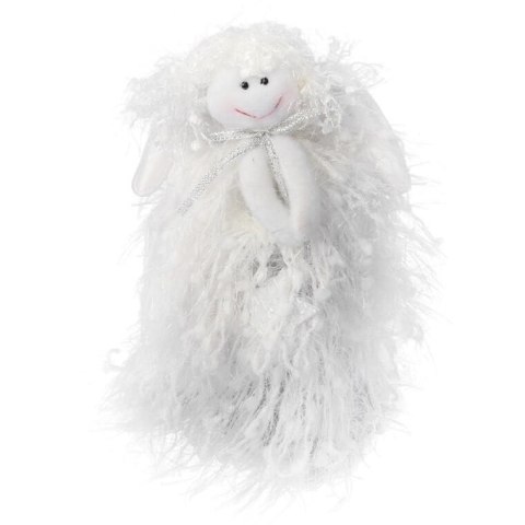 Aniołek z Włóczki w Białym Ubranku ze Srebrnymi Nitkami z Gwiazdą, 25 cm