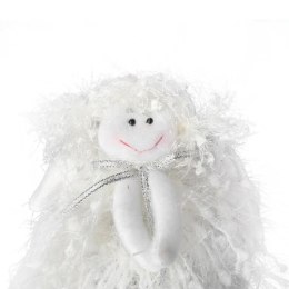 Aniołek z Włóczki w Białym Ubranku ze Srebrnymi Nitkami z Gwiazdą, 25 cm