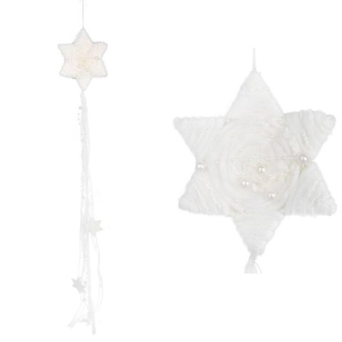 BIAŁA ZAWIESZKA DEKORACYJNA GWIAZDA Z WŁÓCZKI 70 CM