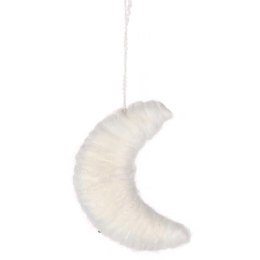 BIAŁA ZAWIESZKA DEKORACYJNA KSIĘŻYC Z WŁÓCZKI 13 CM