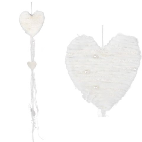 BIAŁA ZAWIESZKA DEKORACYJNA SERCE Z WŁÓCZKI 70 CM