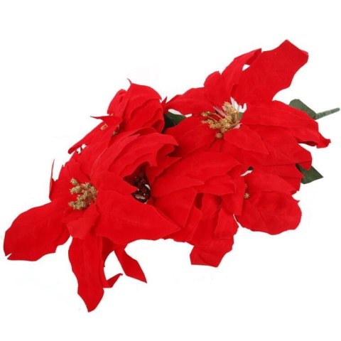 BUKIET 5 SZTUCZNYCH POINSECJI WELUROWYCH Z ZŁOTYMI ŚRODKAMI, WYSOKOŚĆ 52 CM, KOLOR CZERWONY