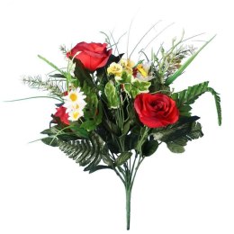 BUKIET SZTUCZNYCH RÓŻ I BRATKÓW W KOLORZE CZERWONYM 46 CM