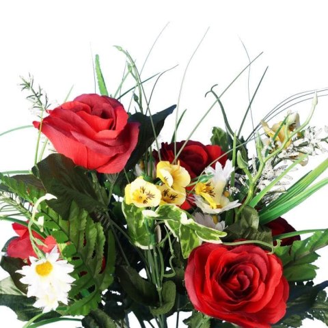 BUKIET SZTUCZNYCH RÓŻ I BRATKÓW W KOLORZE CZERWONYM 46 CM