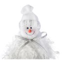 Bałwanek Świąteczny z Włóczki 25 cm w Białym Futrzanym Ubranku ze Srebrnymi Nitkami