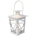 Biała Metalowa Latarenka z Motywem Serca na Świeczki Tealight 12 cm