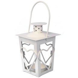 Biała Metalowa Latarenka z Motywem Serca na Świeczki Tealight 12 cm