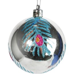 Bombka plastikowa srebrna z dekorem 7 cm