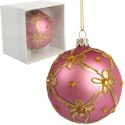 Bombka szklana dekorowana 8 cm różowa