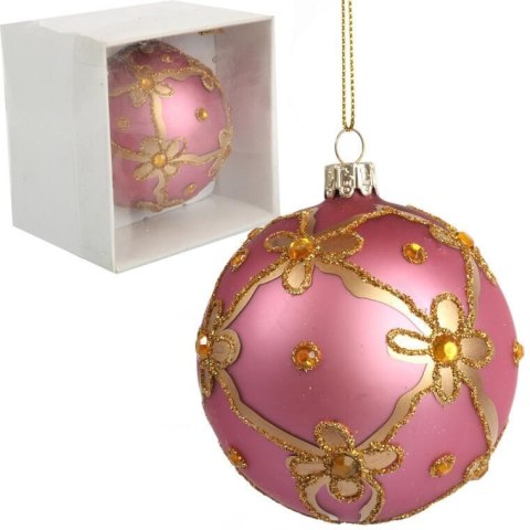 Bombka szklana dekorowana 8 cm różowa