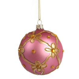 Bombka szklana dekorowana 8 cm różowa