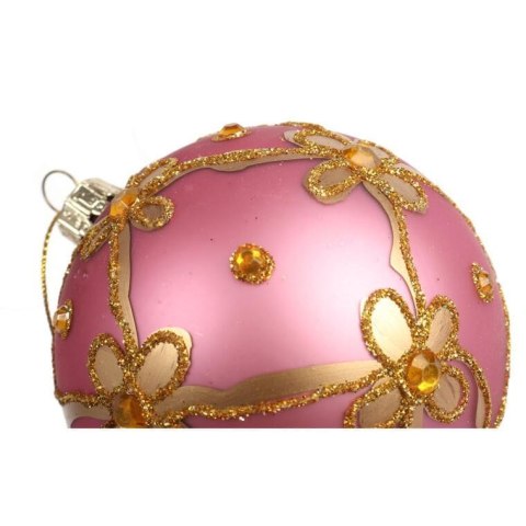 Bombka szklana dekorowana 8 cm różowa