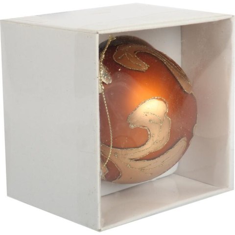 Bombka szklana dekorowana złotym brokatem, 8 cm, kolor pomarańczowy