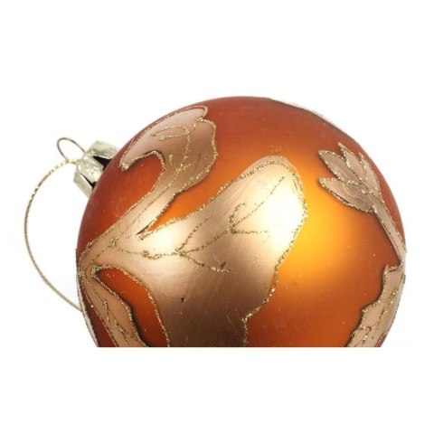 Bombka szklana dekorowana złotym brokatem, 8 cm, kolor pomarańczowy