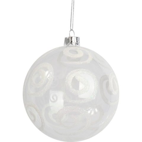Bombka szklana przezroczysta z białą dekoracją w kształcie liści II