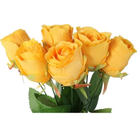 Bułkiet 9 Sztucznych Róż Wysokiej Jakości 45 cm - Kolor Żółty