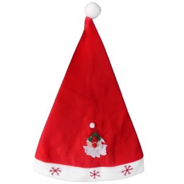 Czapka Mikołaja z Figurką, Czerwona, Wykonana z Miękkiego Materiału, Wymiary 40x28 cm