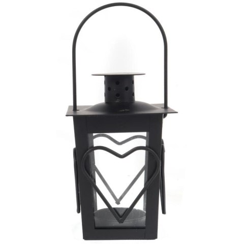 Czarna Metalowa Latarenka na Świeczkę Tealight z Motywem Serca 12 cm
