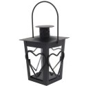 Czarna Metalowa Latarenka na Świeczkę Tealight z Motywem Serca 12 cm