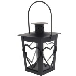 Czarna Metalowa Latarenka na Świeczkę Tealight z Motywem Serca 12 cm