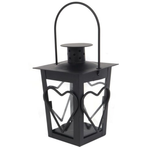 Czarna Metalowa Latarenka na Świeczkę Tealight z Motywem Serca 12 cm