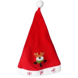 Czerwona Czapka Mikołaja z Figurką Renifera - Wysokiej Jakości Materiał