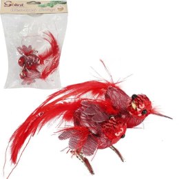 Czerwone Ptaszki z Cekinów i Piórek na Klipsach - Ozdoba Świąteczna 2 Sztuki