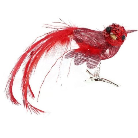 Czerwone Ptaszki z Cekinów i Piórek na Klipsach - Ozdoba Świąteczna 2 Sztuki