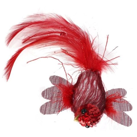 Czerwone Ptaszki z Cekinów i Piórek na Klipsach - Ozdoba Świąteczna 2 Sztuki