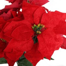 Czerwony Bukiet 5 Sztucznych Poinsecji Welurowych o Wysokości 56 cm - Dekoracja Bożonarodzeniowa