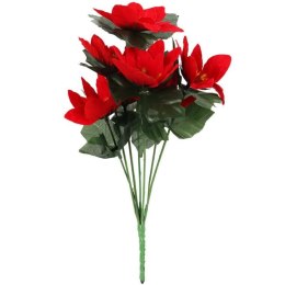 Czerwony Bukiet 7 Sztucznych Poinsecji Welurowych 32cm - Dekoracja Świąteczna